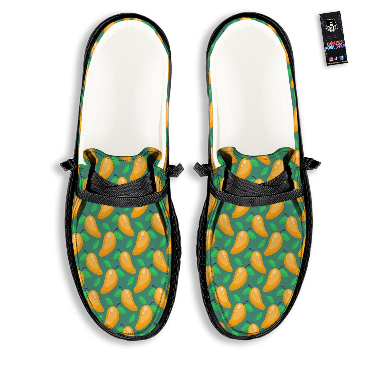 Ripe Mango Fruit Print Pattern Black Loafers-grizzshop
