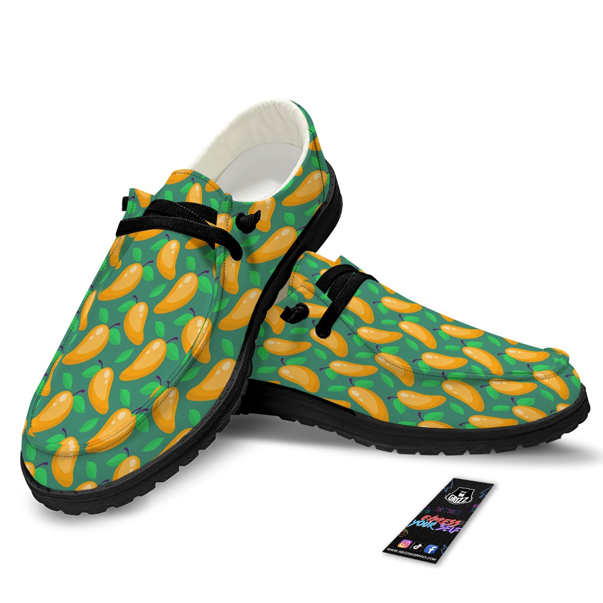 Ripe Mango Fruit Print Pattern Black Loafers-grizzshop