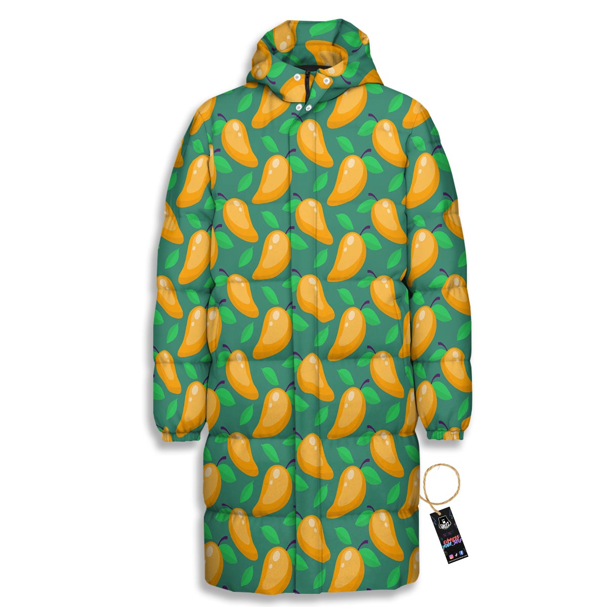Ripe Mango Fruit Print Pattern Long Down Jacket-grizzshop