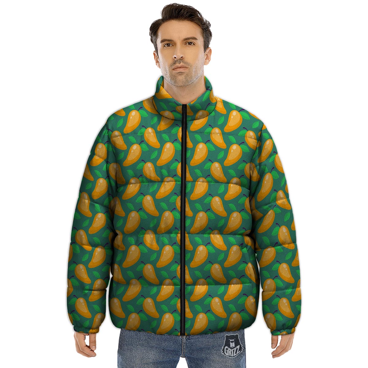 Ripe Mango Fruit Print Pattern Puffer Jacket-grizzshop