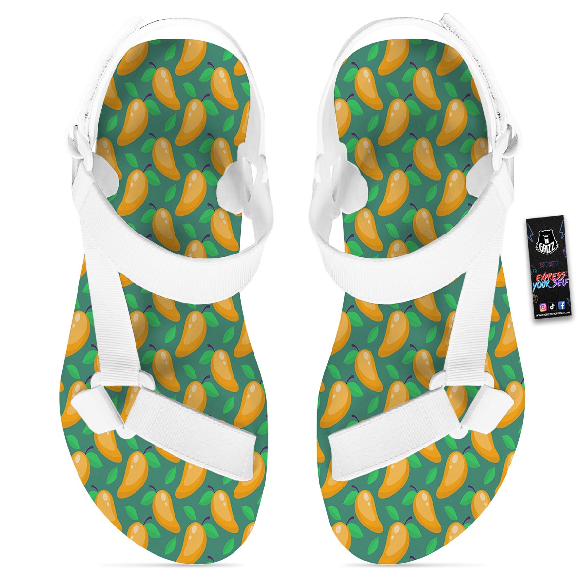Ripe Mango Fruit Print Pattern White Open Toe Sandals-grizzshop