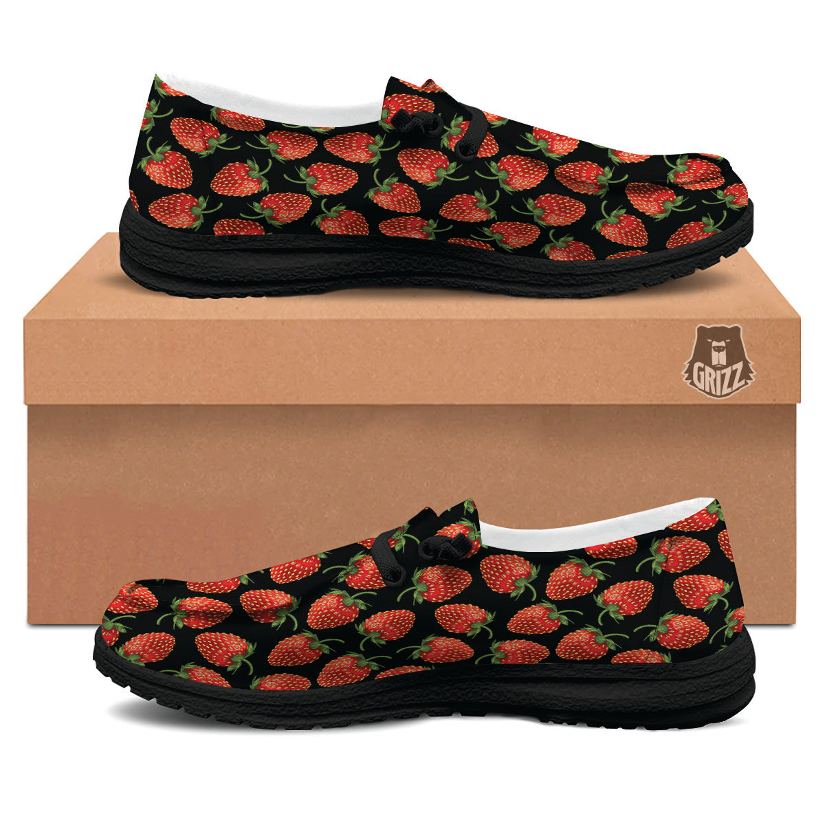 Ripe Strawberries Print Pattern Black Loafers-grizzshop