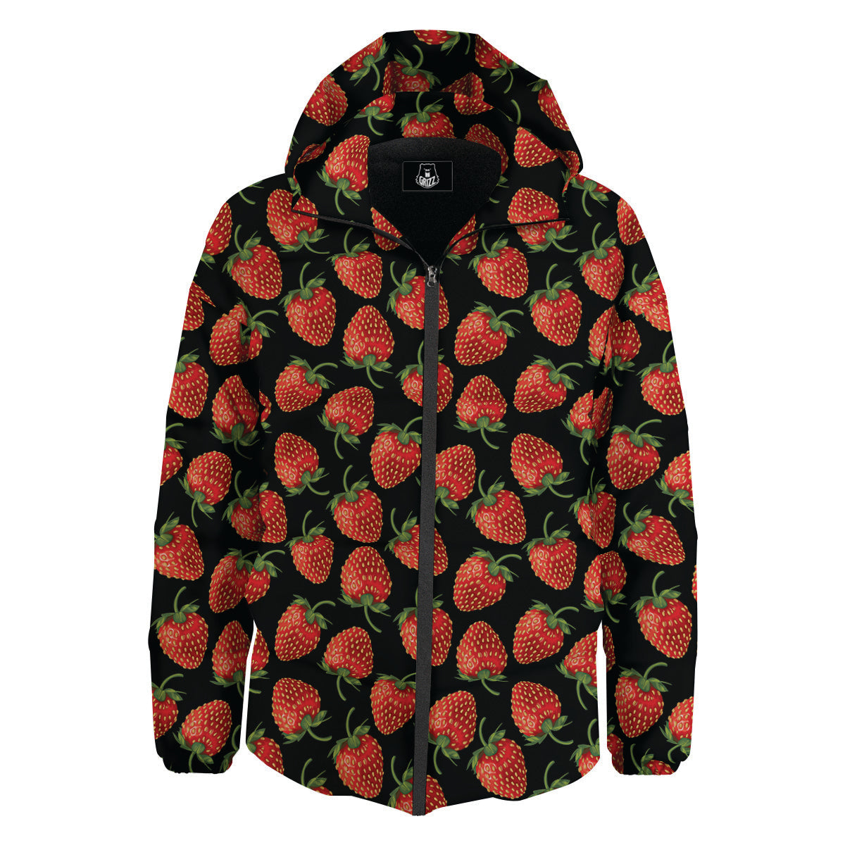 Ripe Strawberries Print Pattern Down Jacket-grizzshop