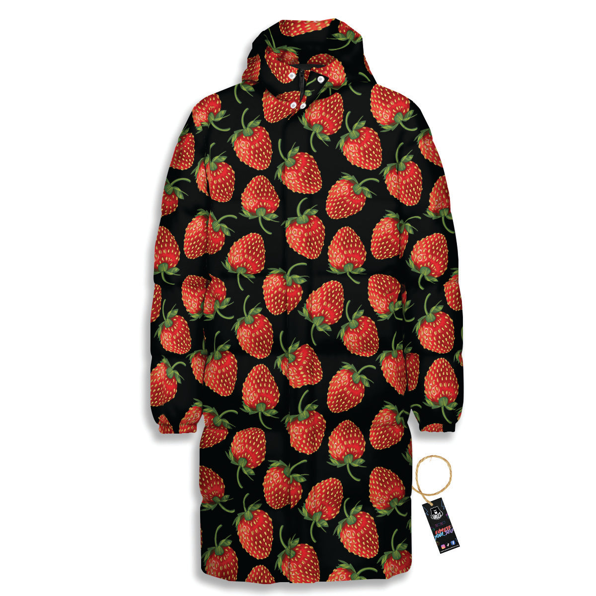 Ripe Strawberries Print Pattern Long Down Jacket-grizzshop