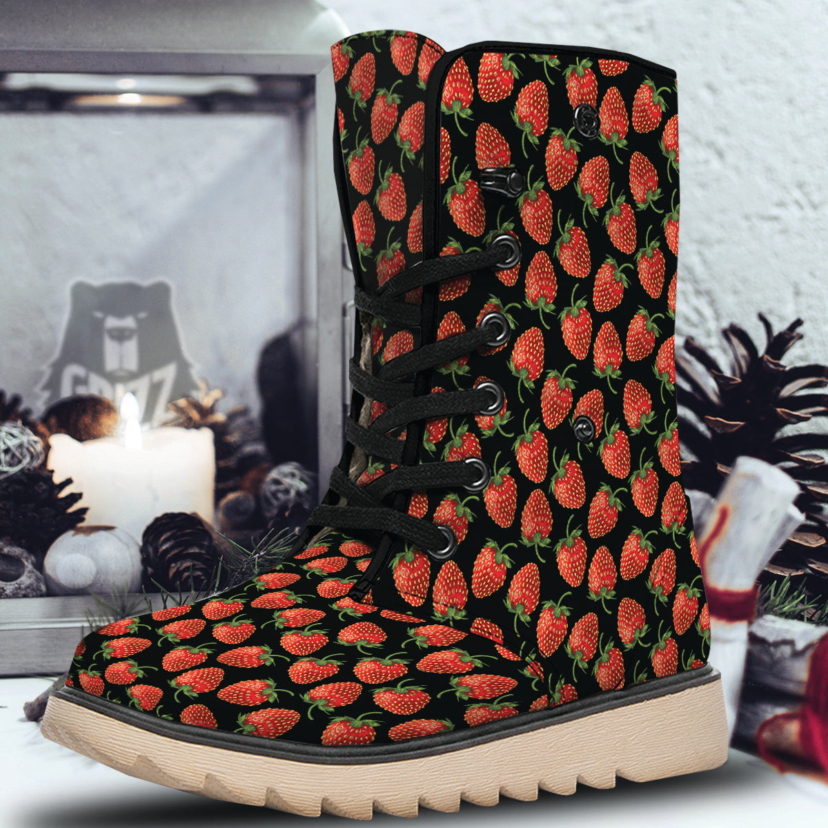 Ripe Strawberries Print Pattern Snow Boots-grizzshop