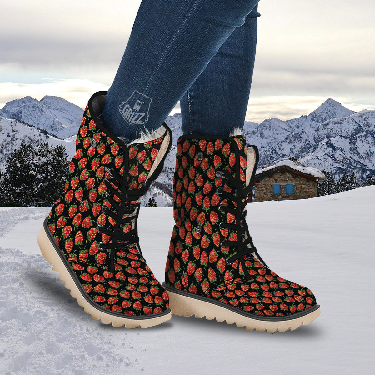 Ripe Strawberries Print Pattern Snow Boots-grizzshop