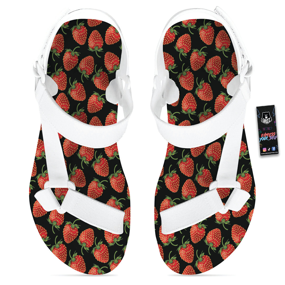 Ripe Strawberries Print Pattern White Open Toe Sandals-grizzshop