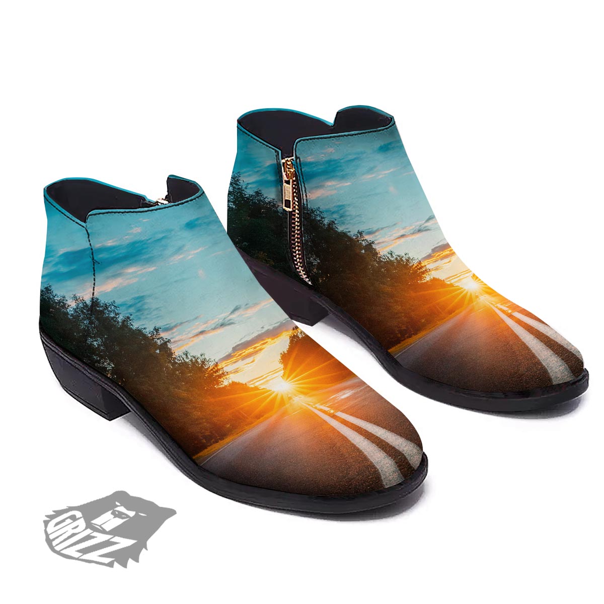 Road Sunrise Print Ankle Boots-grizzshop