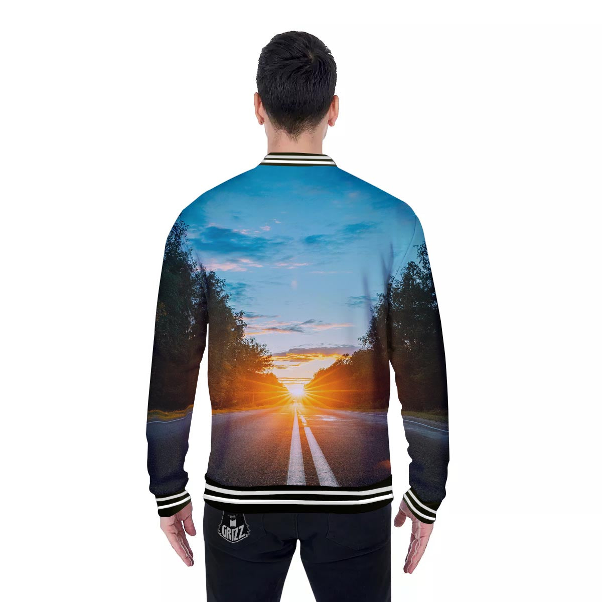 Road Sunrise Print Baseball Jacket-grizzshop