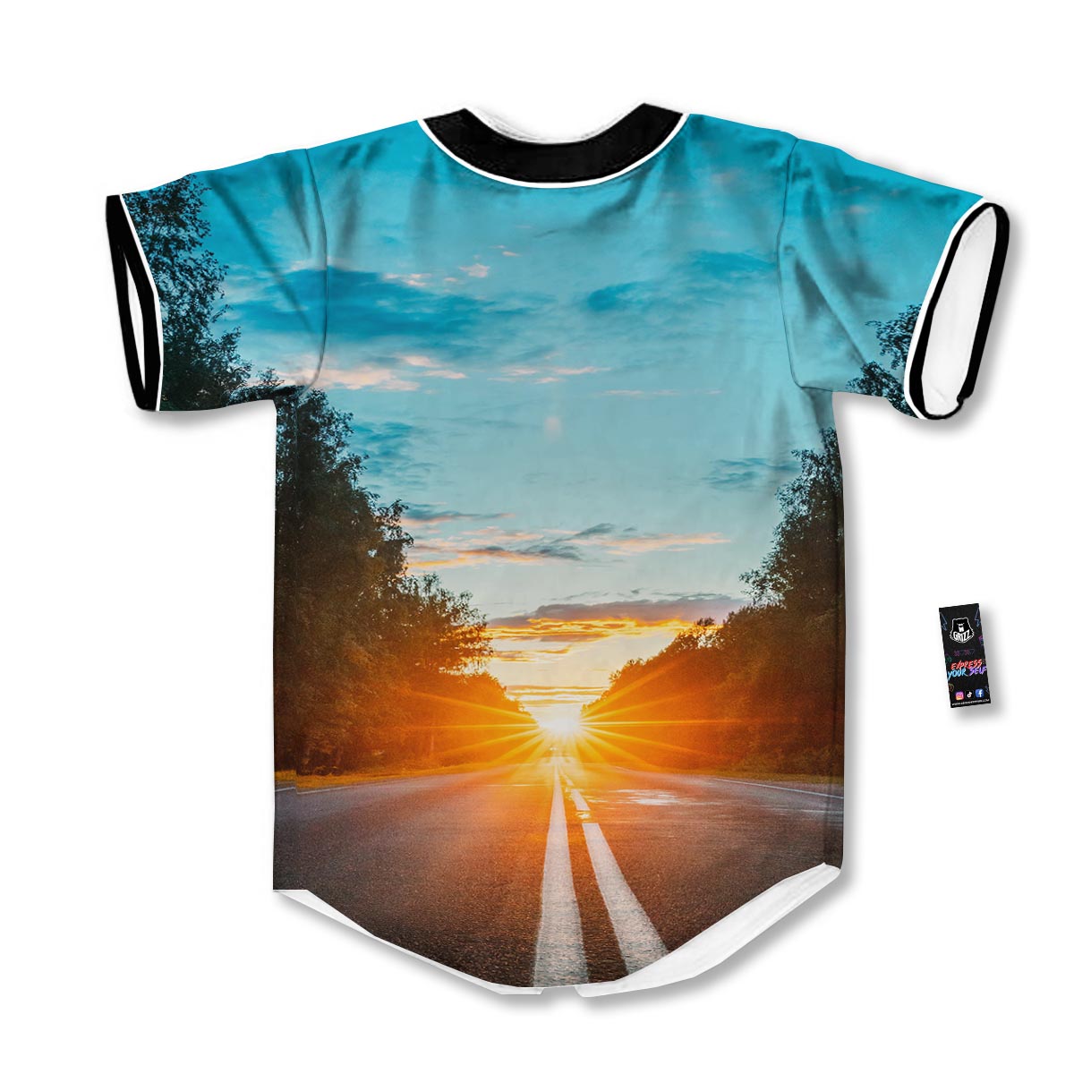 Road Sunrise Print Baseball Jersey-grizzshop