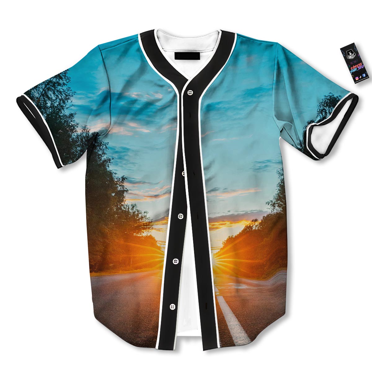 Road Sunrise Print Baseball Jersey-grizzshop