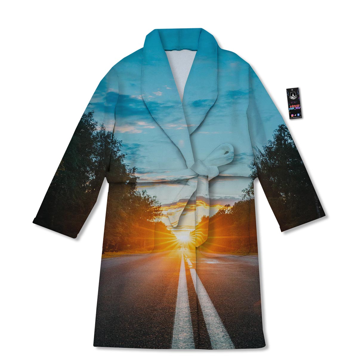 Road Sunrise Print Bathrobe-grizzshop