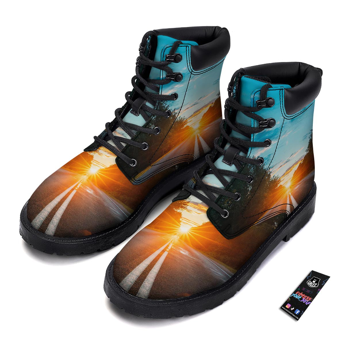Road Sunrise Print Boots-grizzshop