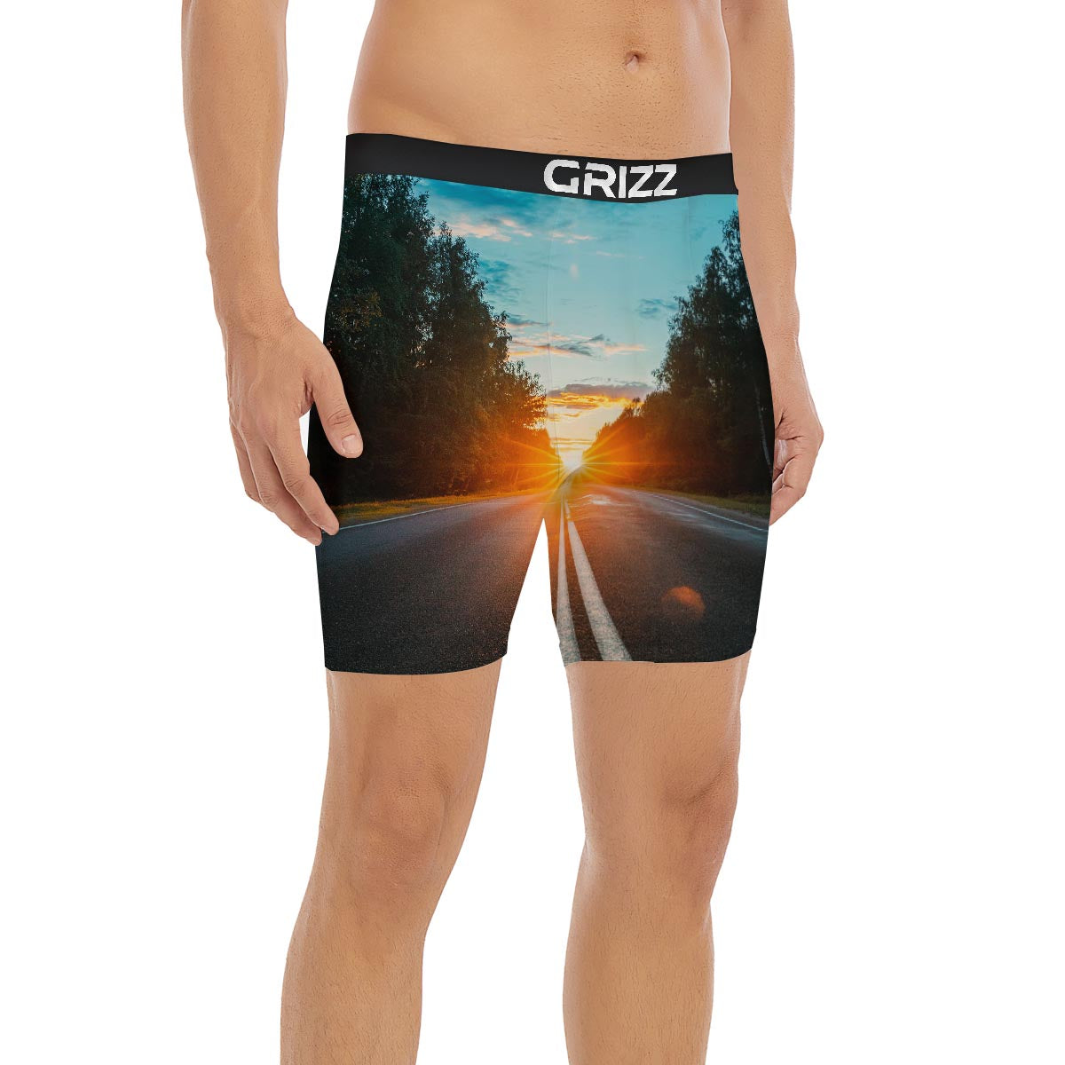 Road Sunrise Print Boxer Briefs-grizzshop