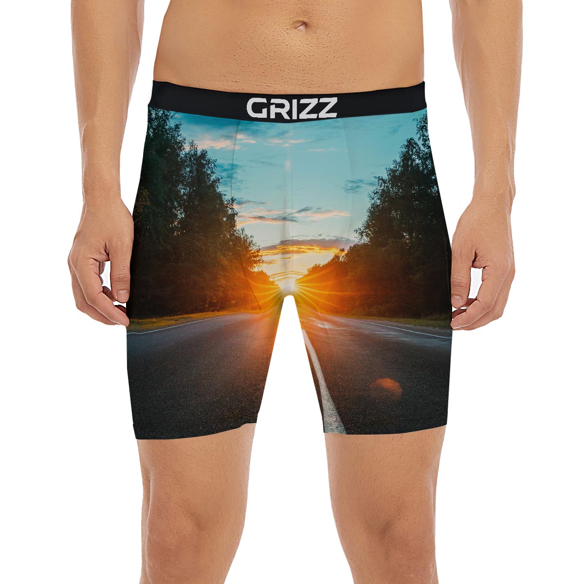 Road Sunrise Print Boxer Briefs-grizzshop