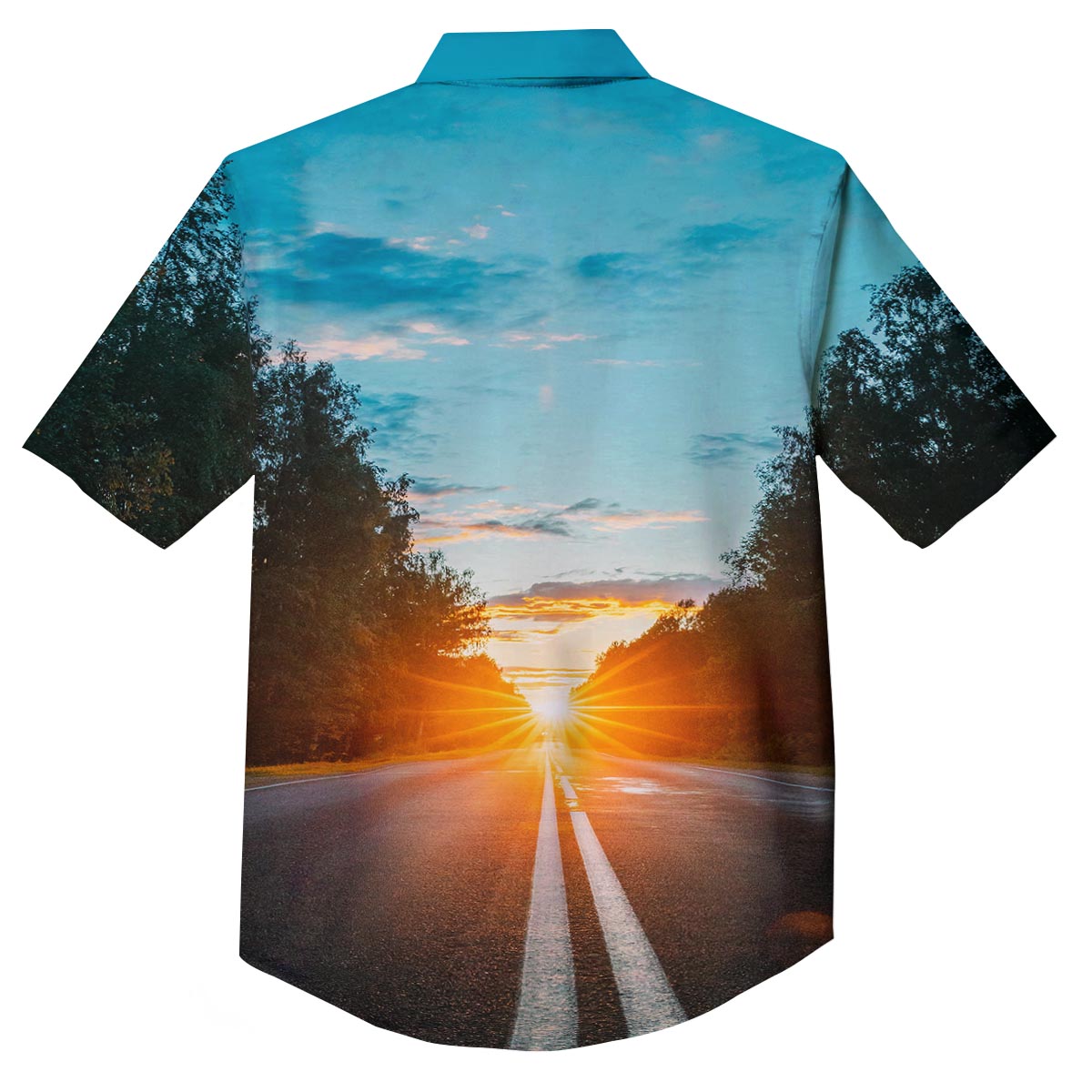 Road Sunrise Print Button Up Shirt-grizzshop