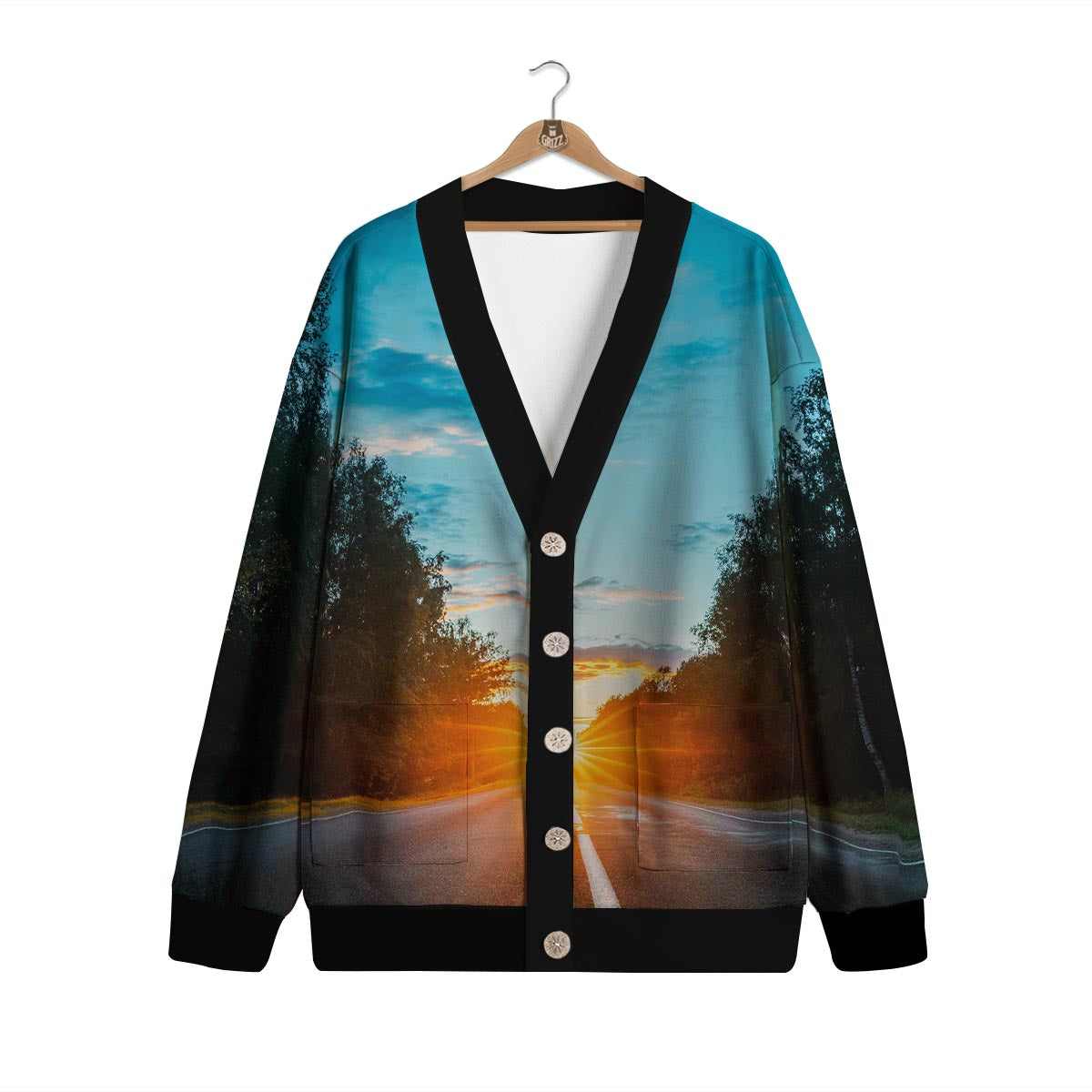 Road Sunrise Print Cardigan-grizzshop