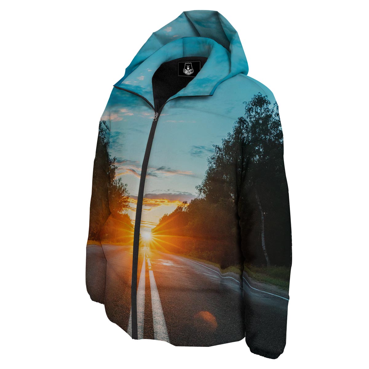 Road Sunrise Print Down Jacket-grizzshop