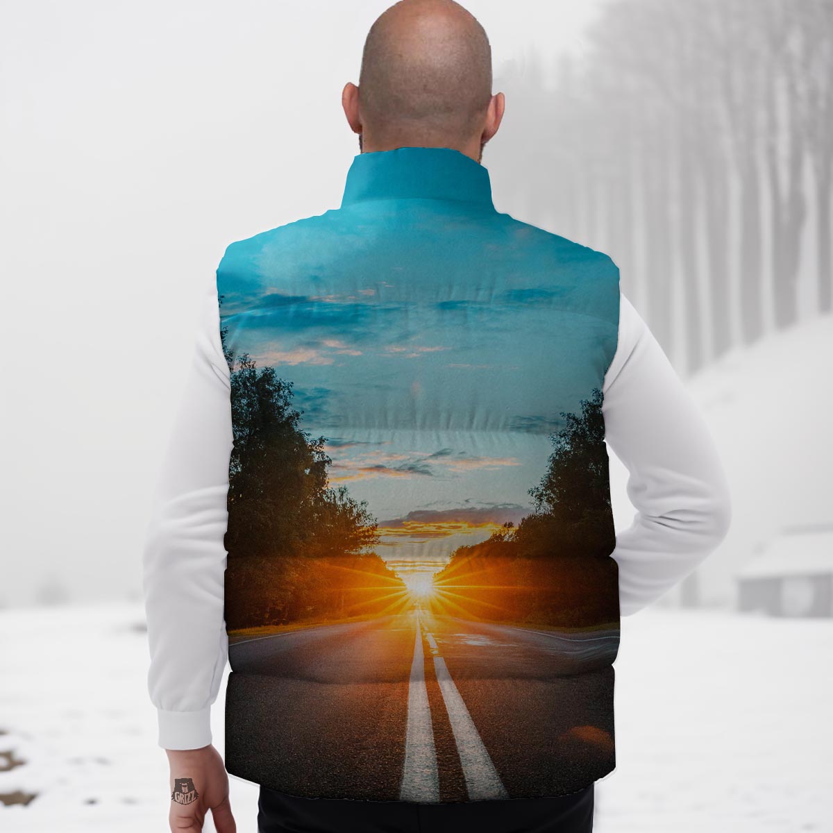 Road Sunrise Print Down Vest