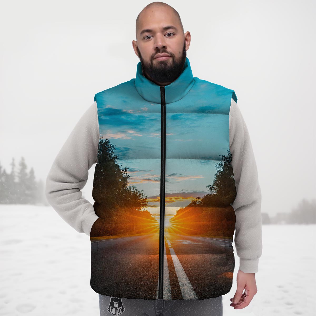 Road Sunrise Print Down Vest