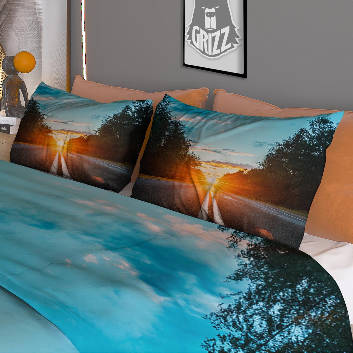 Road Sunrise Print Duvet Cover Bedding Set