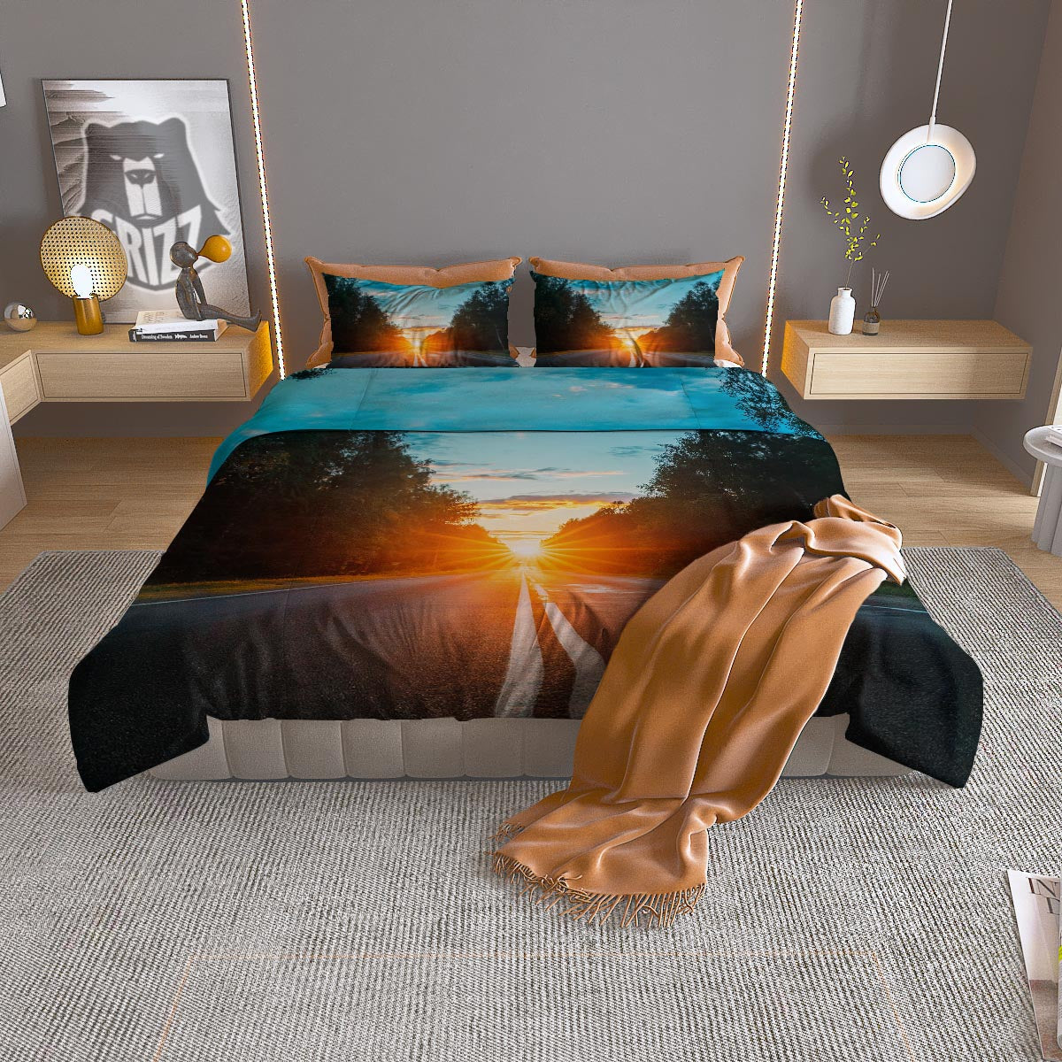 Road Sunrise Print Duvet Cover Bedding Set