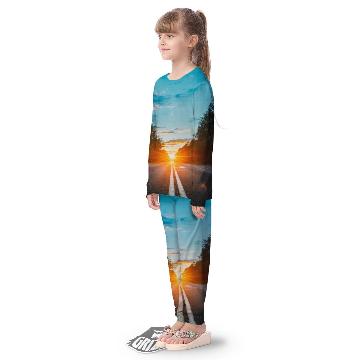 Road Sunrise Print Kid's Pajamas-grizzshop