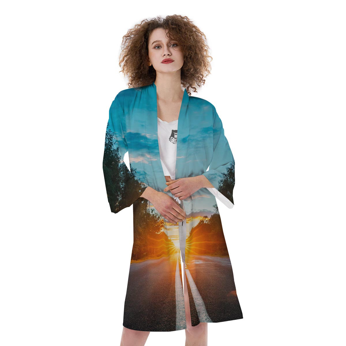 Road Sunrise Print Kimono-grizzshop
