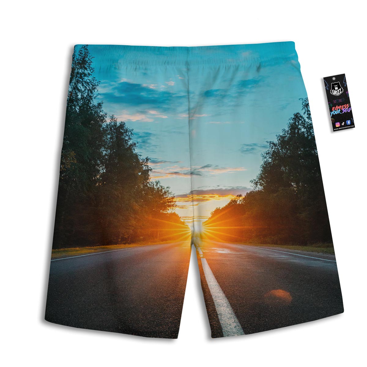 Road Sunrise Print Men's Athletic Shorts