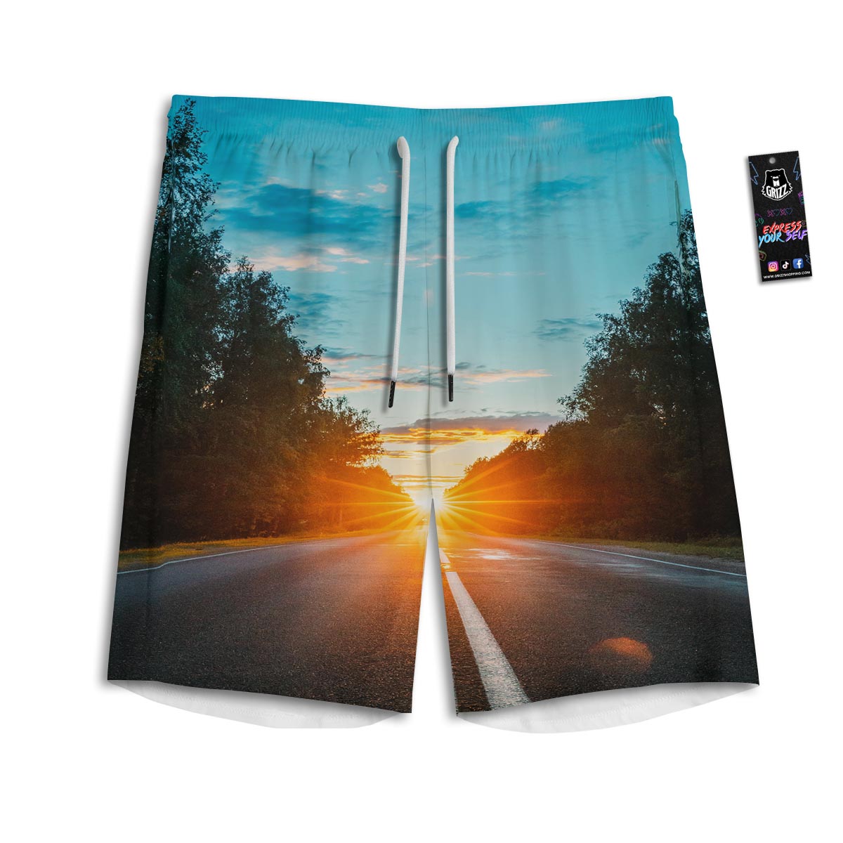 Road Sunrise Print Men's Athletic Shorts
