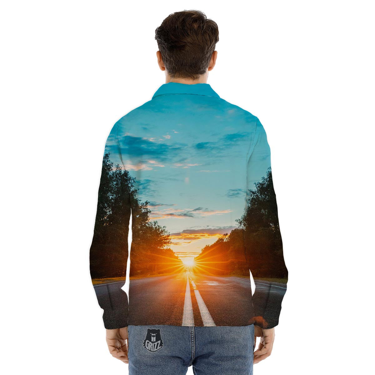 Road Sunrise Print Men's Dress Shirts-grizzshop
