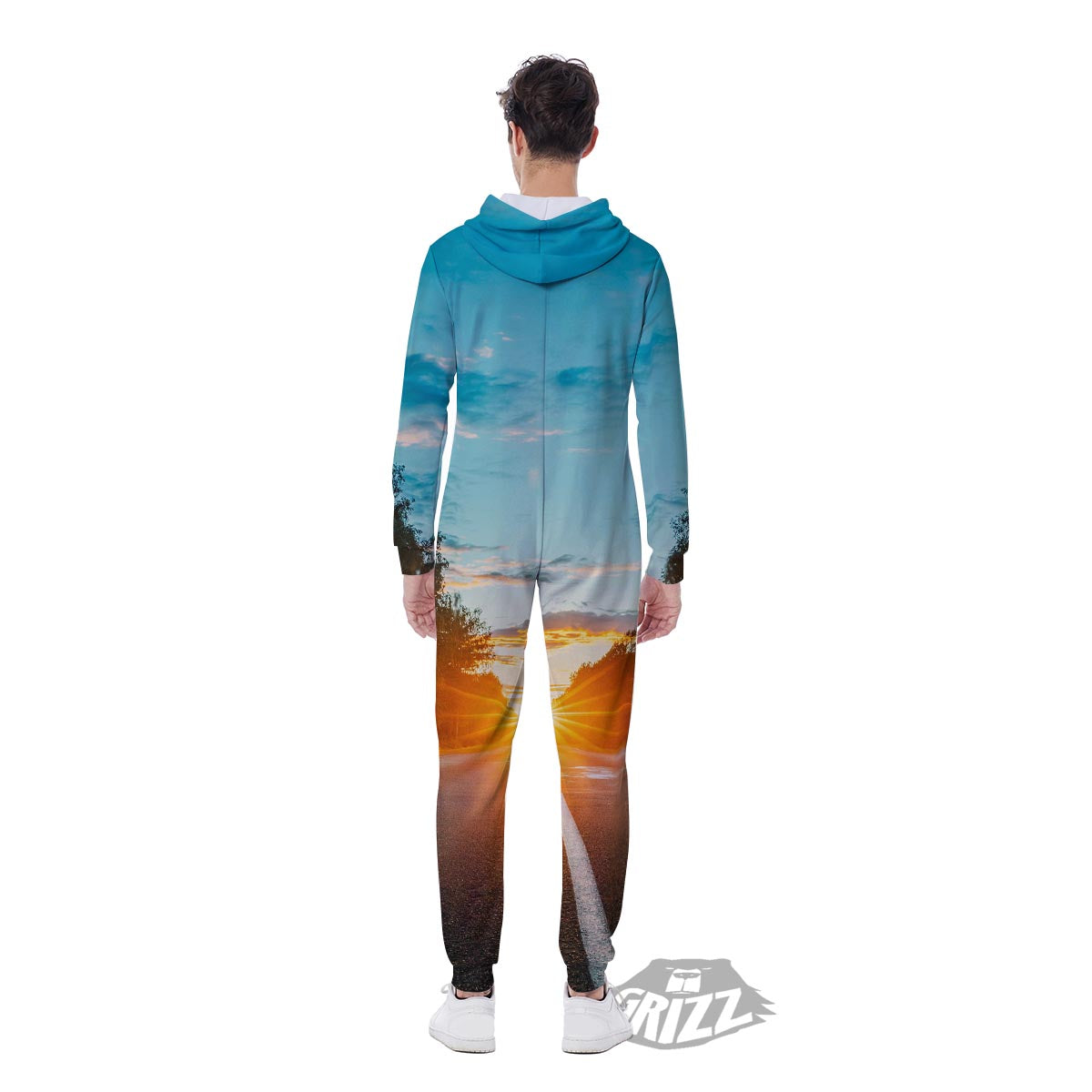 Road Sunrise Print Men's Jumpsuit-grizzshop