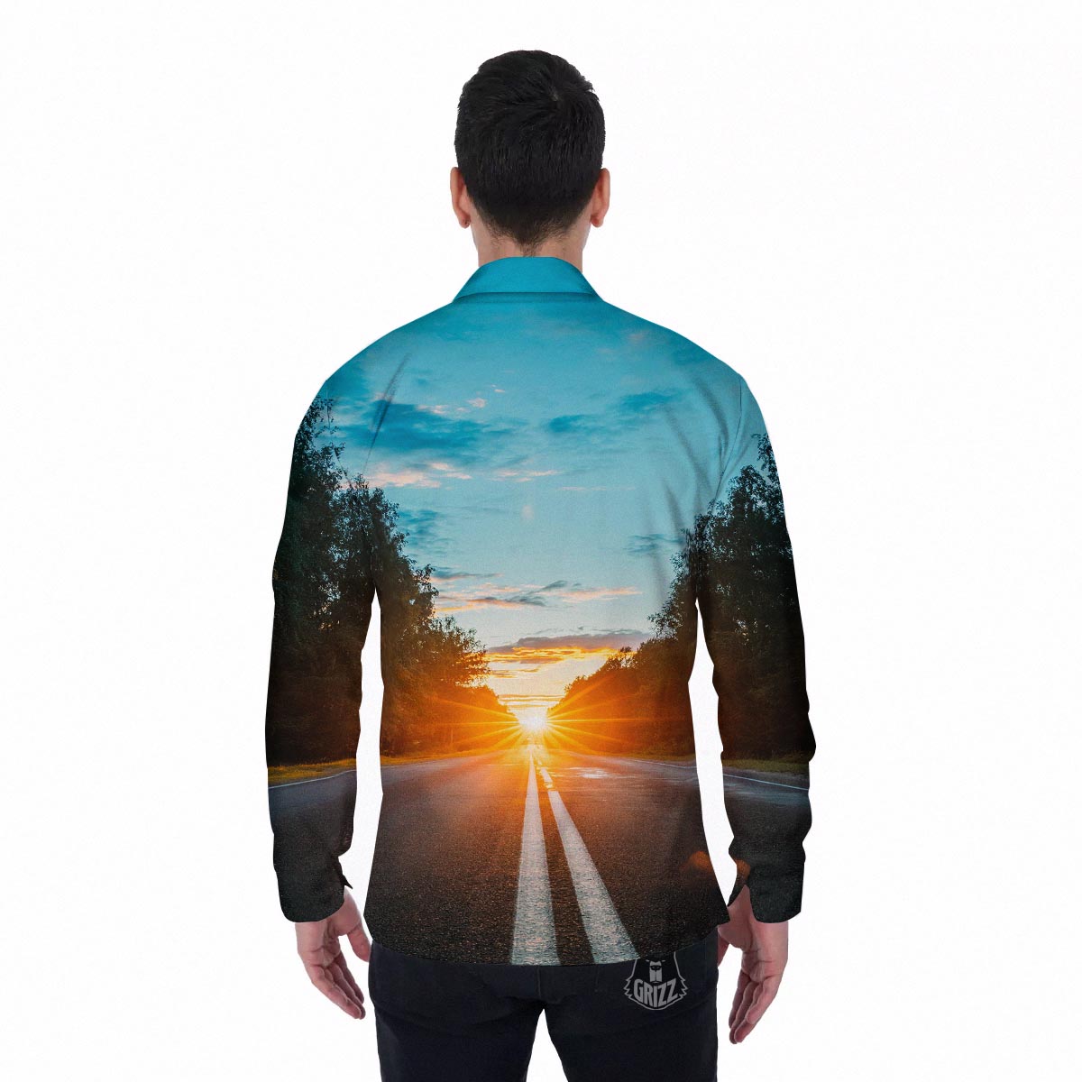 Road Sunrise Print Men's Long Sleeve Shirts-grizzshop