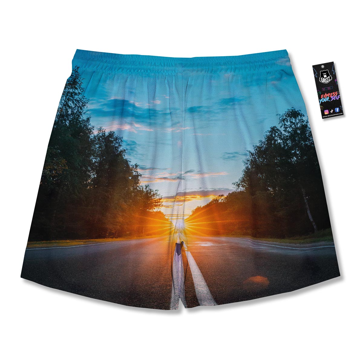 Road Sunrise Print Men's Running Shorts-grizzshop