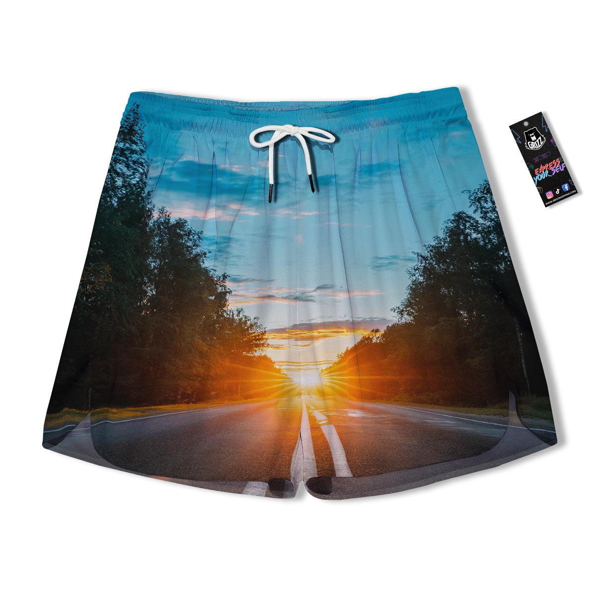 Road Sunrise Print Men's Running Shorts-grizzshop