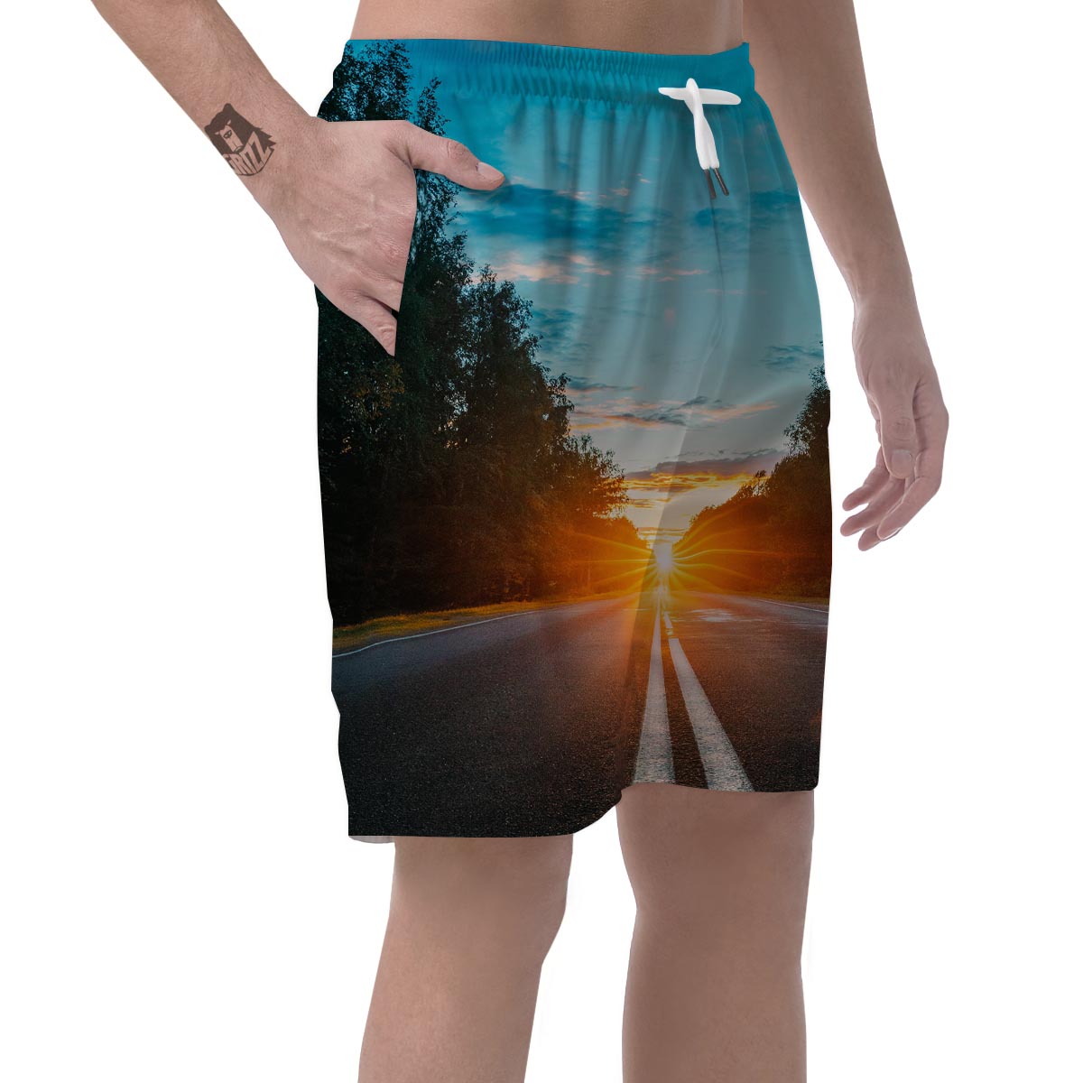 Road Sunrise Print Men's Shorts-grizzshop