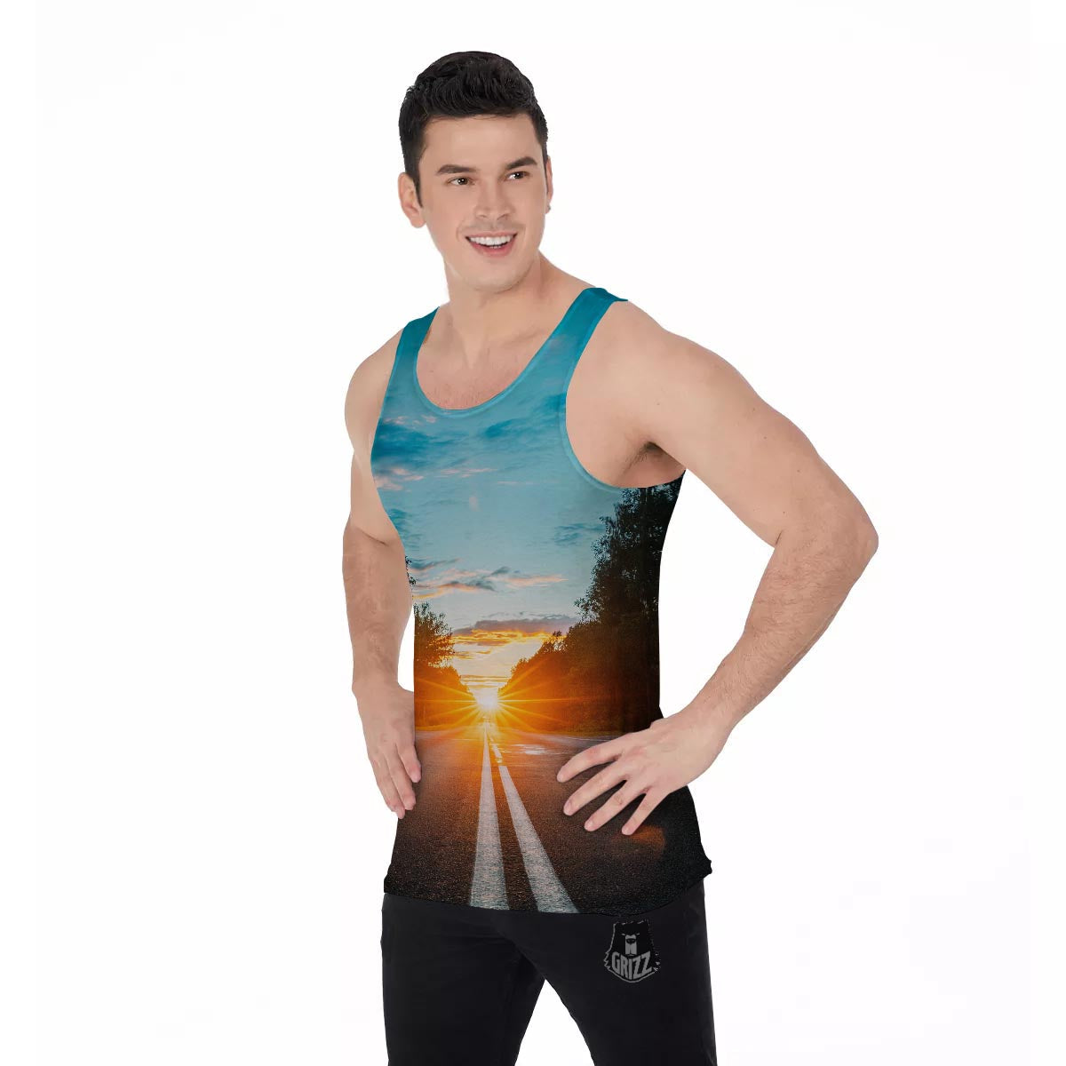 Road Sunrise Print Men's Tank Top-grizzshop