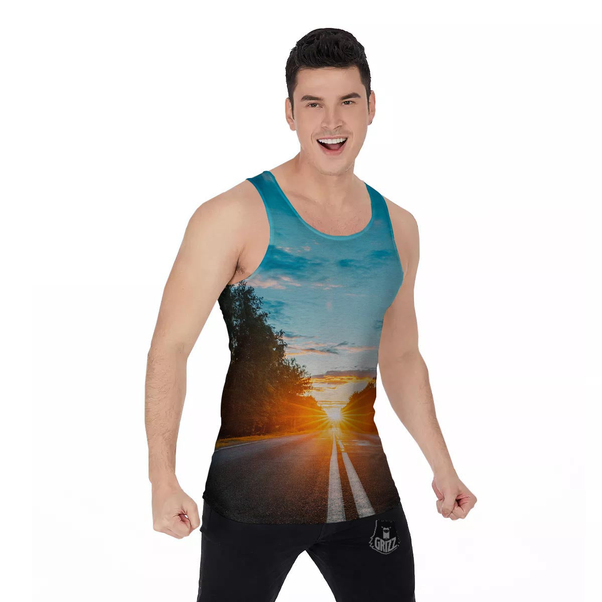 Road Sunrise Print Men's Tank Top-grizzshop