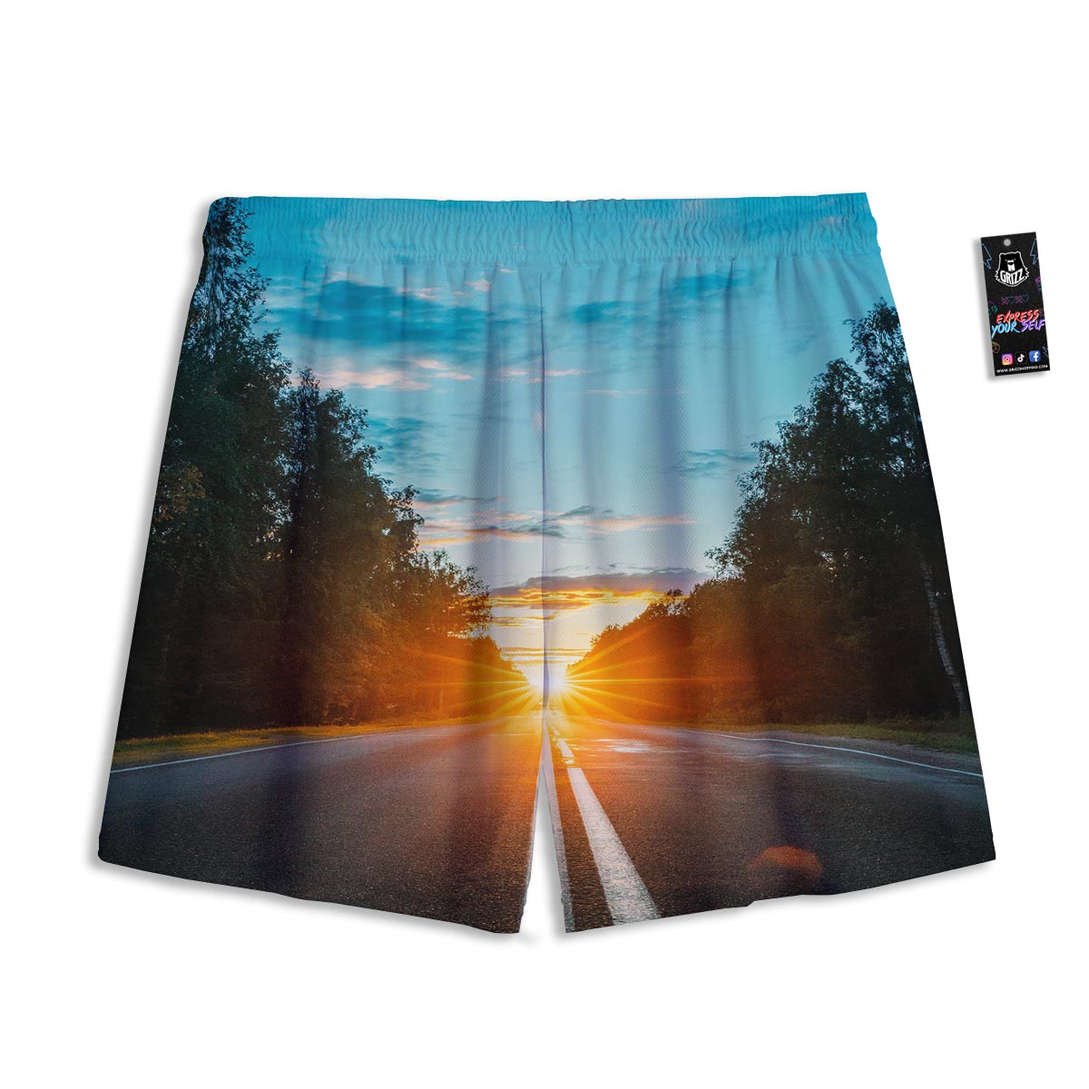 Road Sunrise Print Mesh Shorts