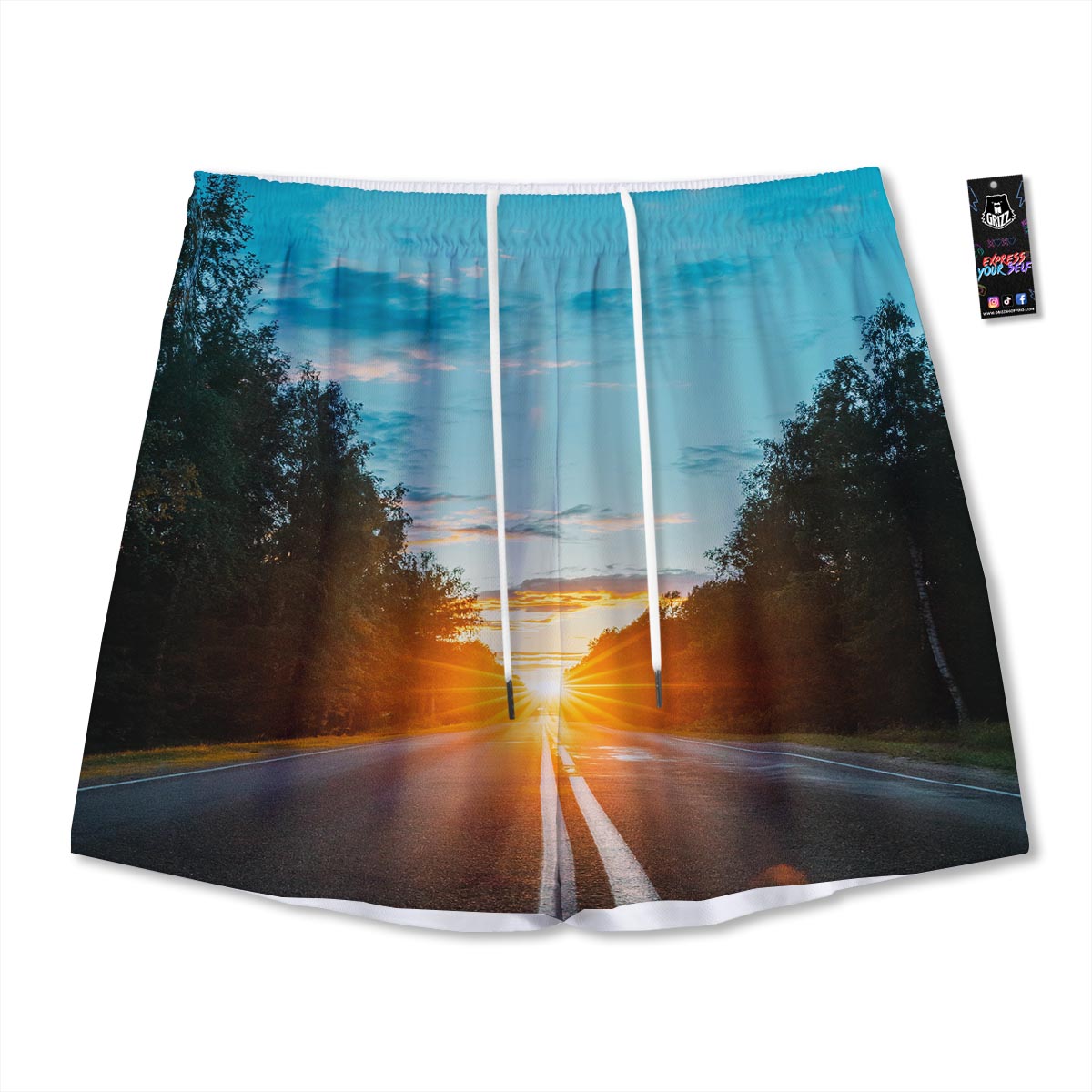 Road Sunrise Print Mesh Shorts