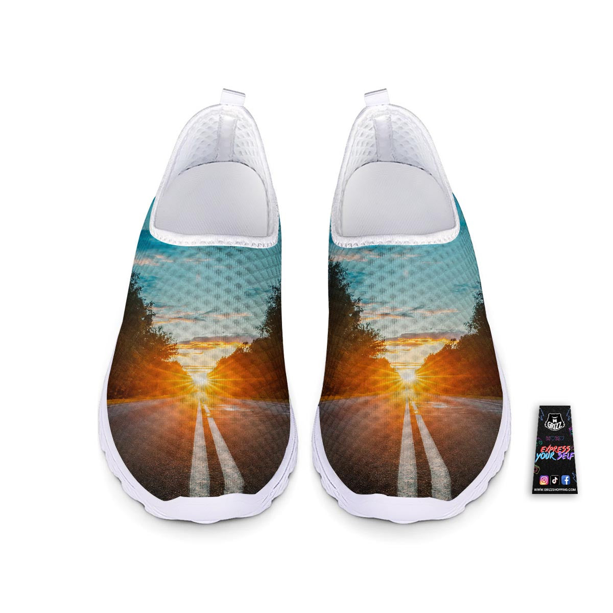 Road Sunrise Print Nurse Shoes-grizzshop