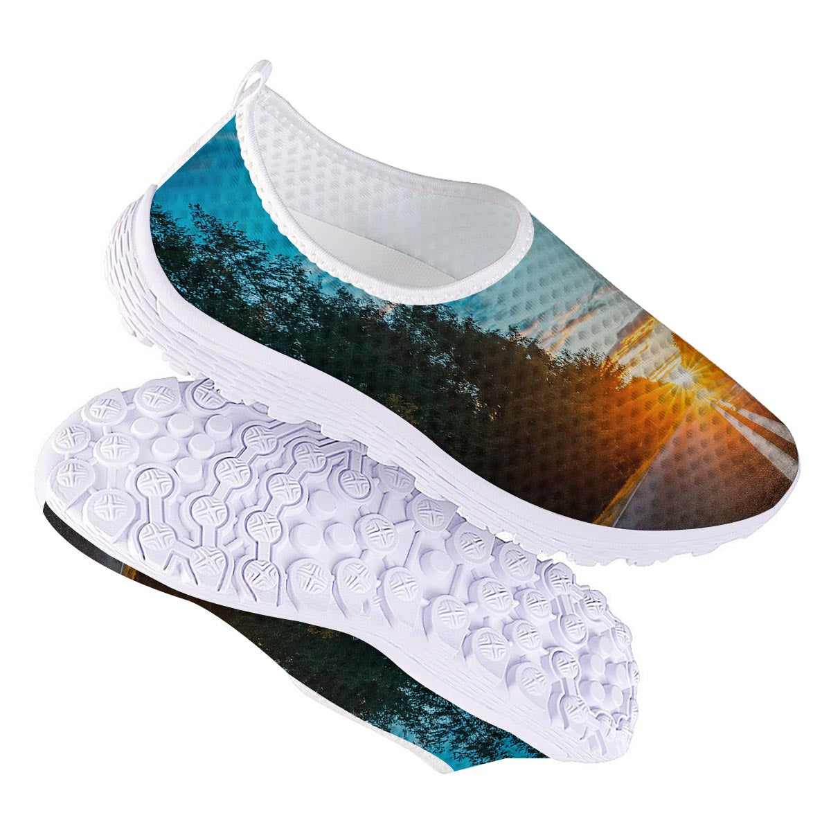 Road Sunrise Print Nurse Shoes-grizzshop