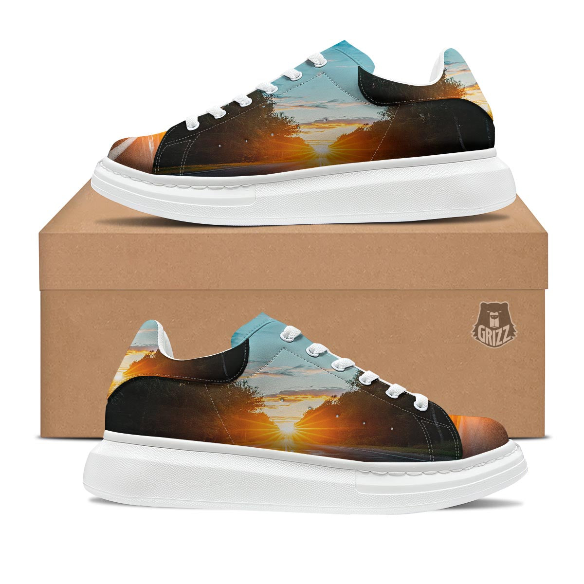 Road Sunrise Print Platform Shoes-grizzshop
