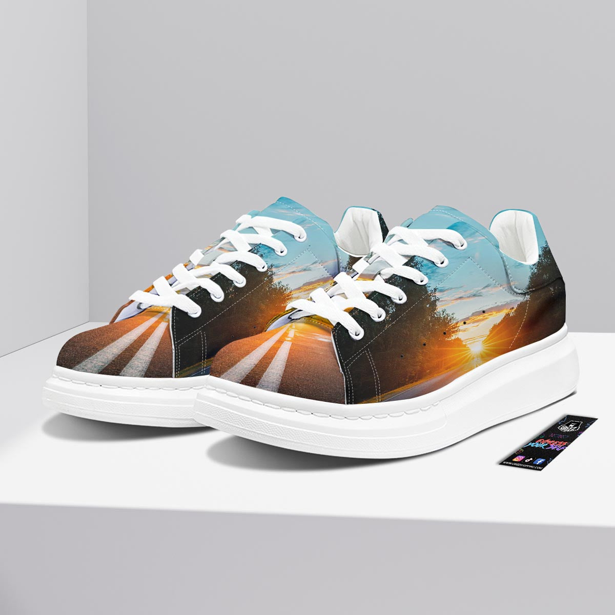 Road Sunrise Print Platform Shoes-grizzshop