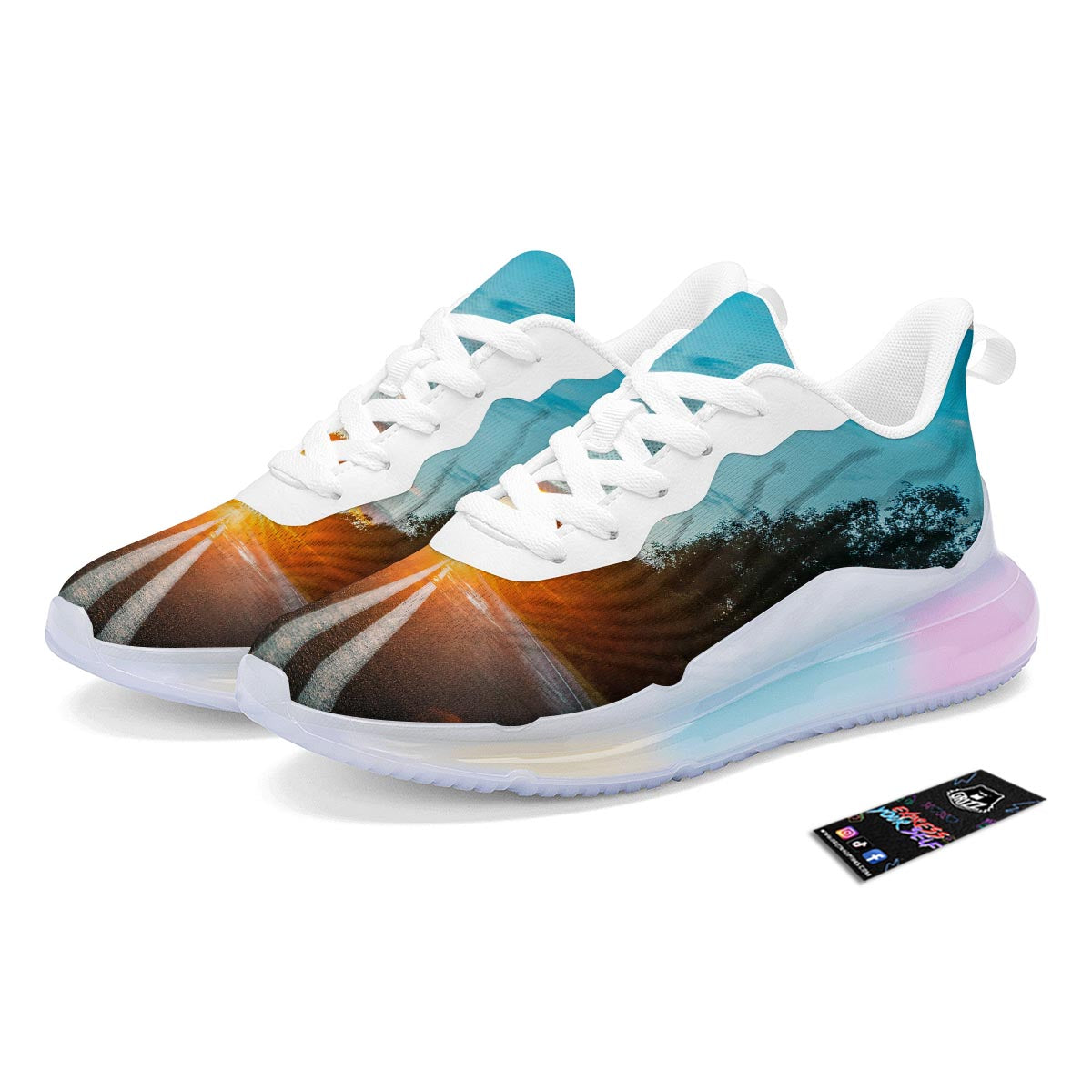 Road Sunrise Print Running Sneakers-grizzshop