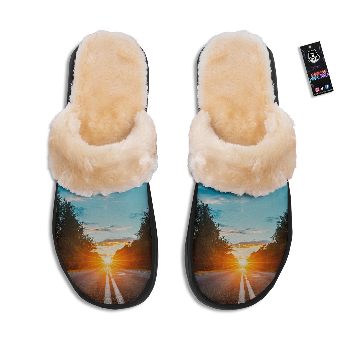 Road Sunrise Print Slippers-grizzshop