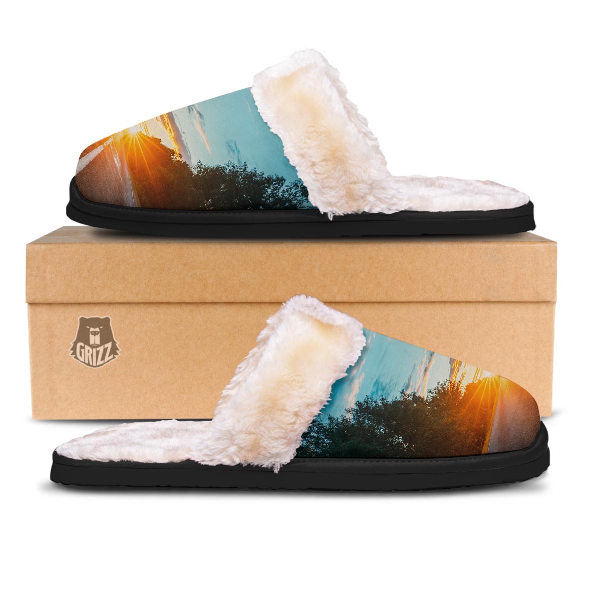 Road Sunrise Print Slippers-grizzshop