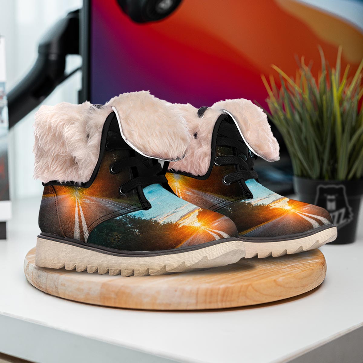 Road Sunrise Print Snow Boots-grizzshop