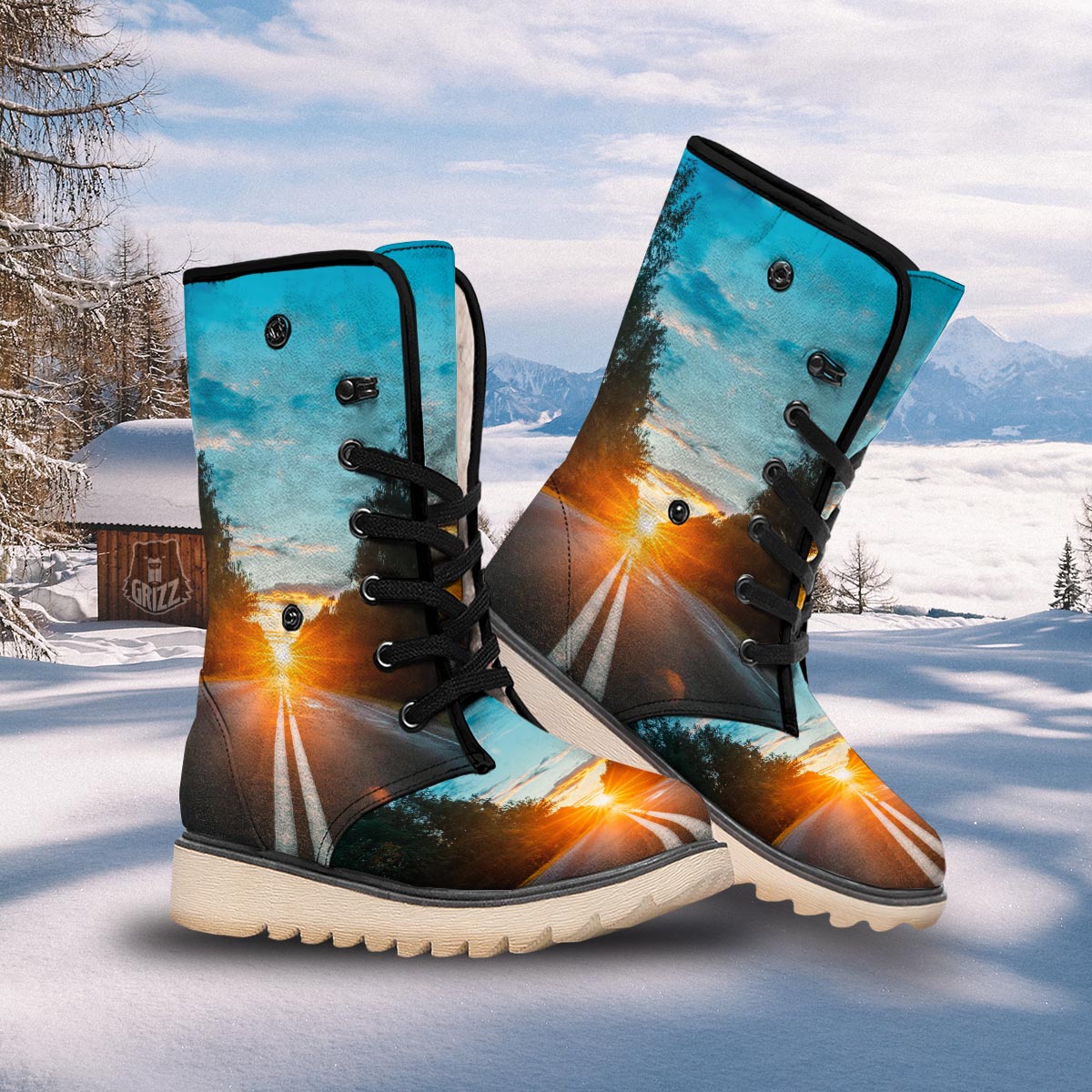 Road Sunrise Print Snow Boots-grizzshop