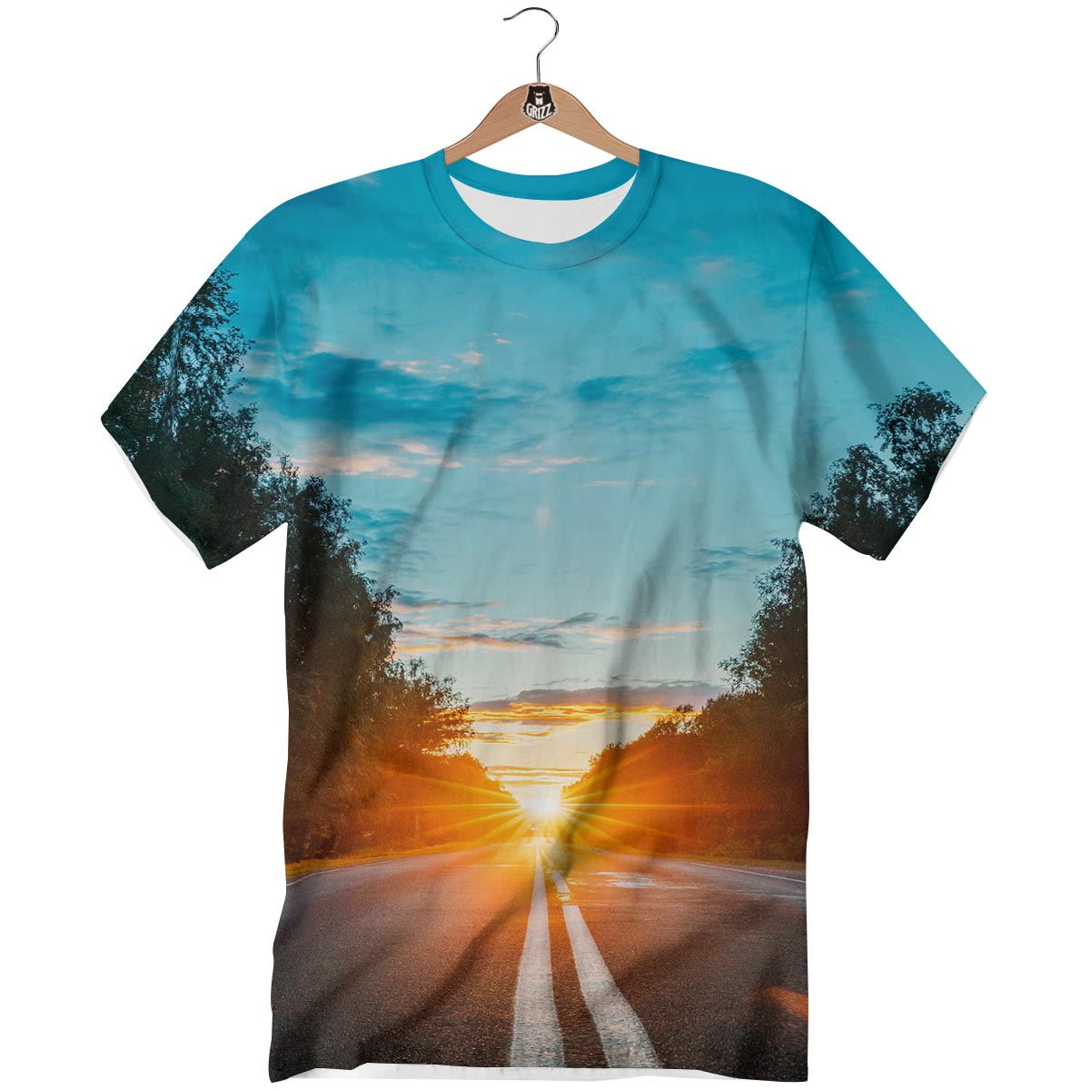 Road Sunrise Print T-Shirt-grizzshop